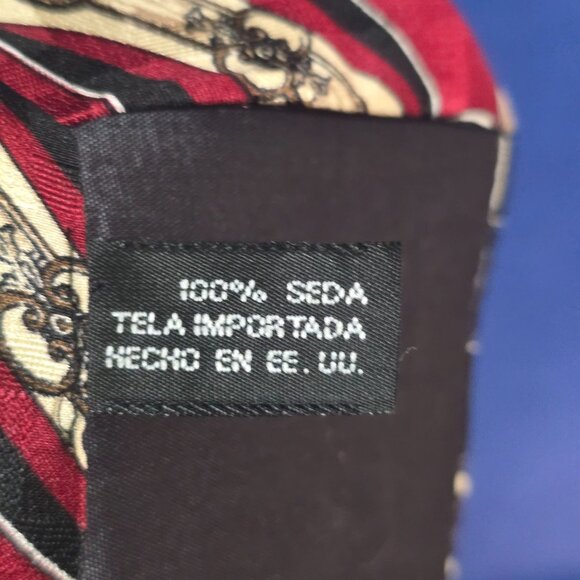 Conte Di Milano Extra-Long Italian Silk Tie Red & Black Geometric Key Pattern - Picture 3 of 6